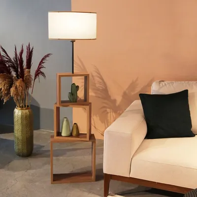 Image de Opviq, AYD - 2903, lampadaires, crème, bois, 20 x 37 x 140 cm