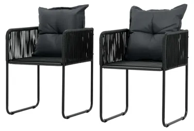 Produktbild von Gartenstühle 2 Stück mit Polstern aus Poly Rattan Schwarz, Stapelstühle für Balkon und Garten