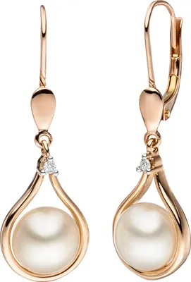 Produktbild von JOBO Ohrhänger 585 Rotgold 2 Süßwasser Perlen 2 Diamanten Brillanten Ohrringe