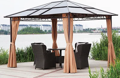 Produktbild von Pavillon 3x3,60m mit Alu-Stahl-Gestell, 7mm Polykarbonat-Dach und Polyester-Seitenteilen