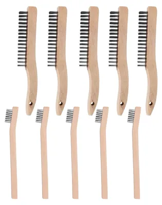 Produktbild von Set aus 10 Drahtbürsten, Holzgriff und Edelstahlbürsten, klein, Stahlbürsten für Reinigung und Wartung