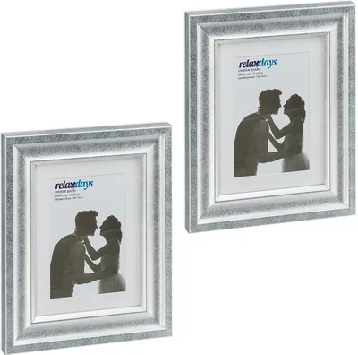 Obrázek produktu pro Sada 2 rámečků na fotografie Relaxdays, 15 x 20 cm, na výšku i na šířku, rámečky na zavěšení nebo postavení, s paspartou, stříbrné