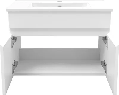 Produktbild von Waschtisch mit Unterschrank 60cm BERGEN Badmöbel Set Weiß Keramik Waschbecken mit Unterschrank MDF Softclose