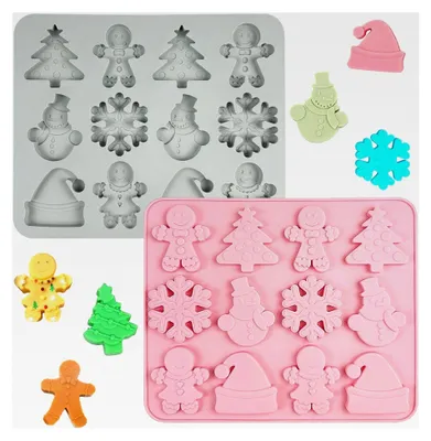 Produktbild von 2 Stück Silikonform Weihnachten, Silikon Backform für Schneeflocken und Lebkuchenmann