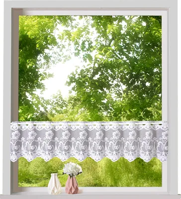 Obrázek produktu pro heimtexland ® Okenní závěs žakárové květy bílé okenní dekorace závěs bistro typ261 VxŠ 30 x 180 cm