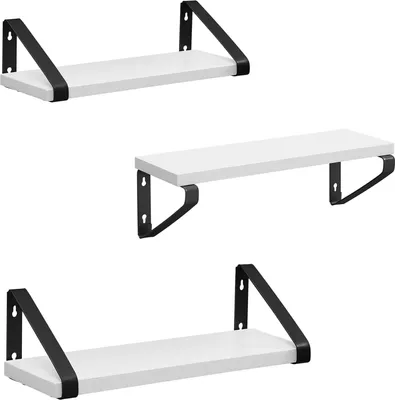 Immagine prodotto di Set di 3 mensole da parete VASAGLE, mensola galleggiante, montaggio a parete, mensola da esposizione, design industriale, per soggiorno, bagno, cucina, bianco-nero
