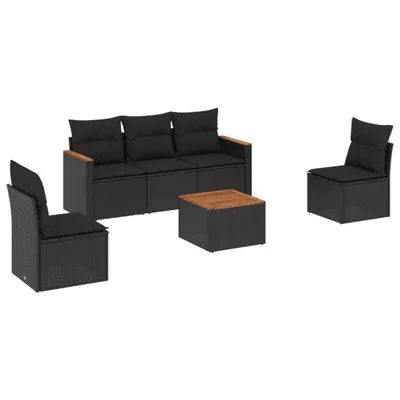 Immagine prodotto di vidaXL Set di divani da giardino a 6 pezzi con cuscini in rattan nero