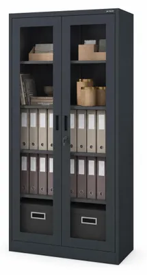 Produktbild von Jan Nowak Aktenschrank Medizinschrank Büroschrank Flügeltürschrank Glasvitrine 4 Fachböden Stahl Abschließbar 185 cm x 90 cm x 40 cm anthrazit