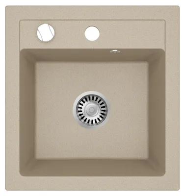 Produktbild von [Granitspüle 49x52+ Armatur Spirale] Hochwertig Eckige Einbaugranitspüle Granit f. Unterschränke ab 45 cm inkl. Siphon Set, Farbe:Beige Schwarz