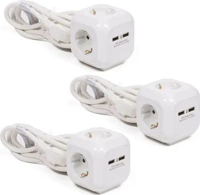 Produktbild von 3x Steckerleiste Steckdosenleiste 4-fach Rund mit 2 USB Fast Charge Anschlüssen Tischsteckdose Mehrfachsteckdose Mehrfachstecker Steckdose