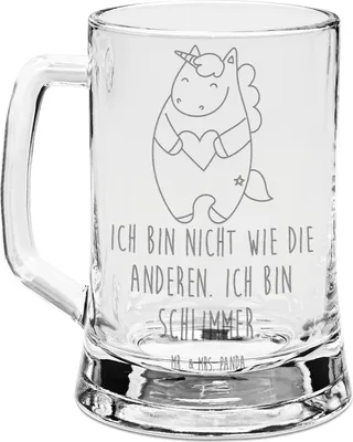 Produktbild von Mr. & Mrs. Panda Humpen Einhorn Herz - Transparent - Geschenk, Seidel, Krug, Bierhumpen, Freundin, Witzig, Bierkrug Glas, Unicorn, Gravur, Einhörner