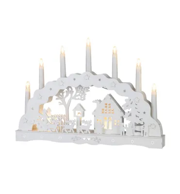 Zdjęcie produktu dla Drewniana dekoracja LED - domek, 10 ciepłych białych diod LED, 45 x 5,2 x 31 cm