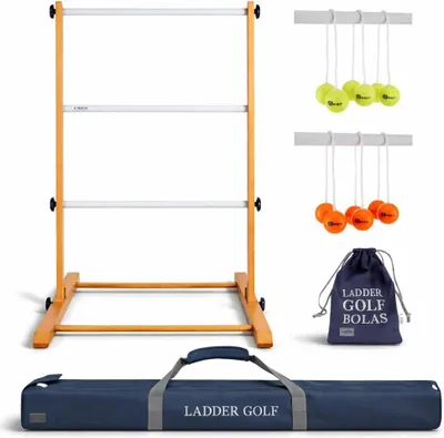Imagen del producto de Juego de lanzamiento de aros para jardín, con pelotas de golf reales, 2 x 3 pelotas, color amarillo/naranja fluorescente