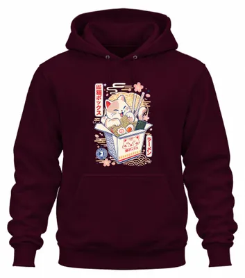Productafbeelding van Kawaii kattenbox, ramen katten, Japan, Y2K, otaku, manga, hoodie, sweater, bordeauxrood, maat S