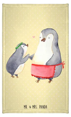 Produktbild von Mr. & Mrs. Panda Handtuch Pinguin mit Kind - Gelb Pastell - Geschenk, gäste wc, Klein, Vorbild Mama, Muttertag, Mini-Handtuch, Pinguine, Frotteetuch, Mutter, Gästetuch