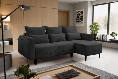 Image de Canapé d'angle Selio avec fonction de couchage et conteneur de literie Noir Droite