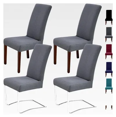 Produktbild von Stuhlhussen 4er Set für Schwingstühle, abnehmbar und waschbar, Stretch-Stuhlüberzüge für Esszimmer, Küche, Hotel, Bankett und Hochzeit (Grau)
