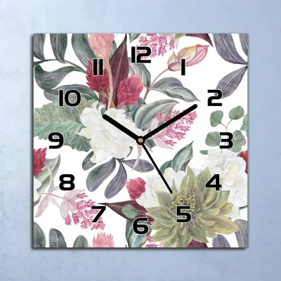 Produktbild von Wanduhr Echt-Glas-Küchenuhr Bunte Blumen Quarz Lautlos 30x30 Deko Bilder
