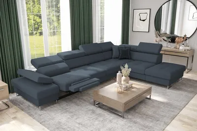 Produktbild von Ecksofa GALAXY RELAX mit Schlaffunktion, Bettkasten, Relaxfunktion, verstellbaren Kopfstützen & Armlehne, Stoff Gemma79, Dunkelblau - Rechts