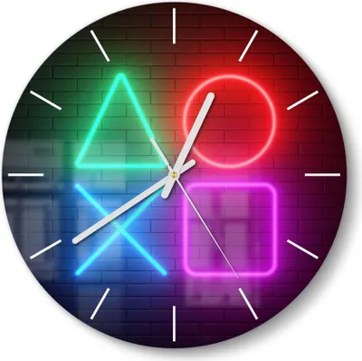 Produktbild von DEQORI Glasuhr Ø30 cm Modern 'Playstation Elemente' Wanduhr Glas Uhr Design leise