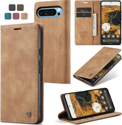 Produktbild von Caseme Handyhülle Leder Hülle Klapphülle Tasche Etui für Google Pixel 9 Pro XL / 10 Pro XL Hellbraun