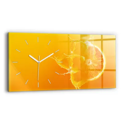 Produktbild von Wallfluent Wanduhr – Stilles Quarzuhrwerk - Uhr Dekoration Wohnzimmer Schlafzimmer Küche - Zifferblatt mit Strichen - weiße Zeiger - 60x30 cm - Orange