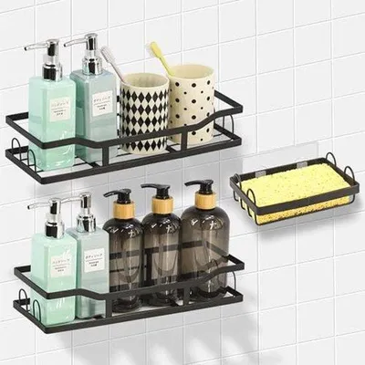 Produktbild von Famanu Duschcaddy 3er-Pack - Selbstklebender Dusch-Organizer mit Seifenhalter - Edelstahl - Bohrfrei