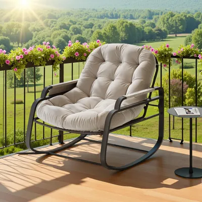 Zdjęcie produktu dla Duży fotel bujany ProximaX, fotel bujany na zewnątrz z wygodną poduszką, trwały fotel wypoczynkowy z metalową ramą i wodoodporną tkaniną, idealny do salonu, sypialni