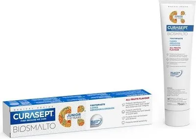 Produktbild von Curasept BIOSMALTO Junior Kinderzahnpasta Fruchtgeschmack 7-12 Jahre, 75 ml