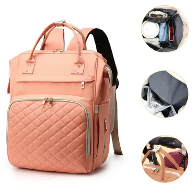Produktbild von Tragbarer Wickeltaschen-Rucksack mit grosser Kapazitaet, wasserabweisend, Reise-Baby-Stilltasche, Mamatasche mit USB-Ladeanschluss, Kinderwagengurten, 3 Thermotaschen fuer Babyflaschen