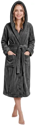 Produktbild von NY Threads Kuschelig mit Kapuze Fleece Bademantel Damen Mittel, Grau