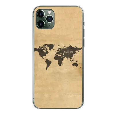 Produktbild von MuchoWow® Handyhülle Schutzhülle Hülle für iPhone 11 Pro Max Weltkarte - Braun - Zitat Silikon Softcase Handy Hülle - Schutz
