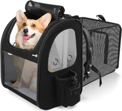 Productafbeelding van Famanu draagtas voor honden, gemaakt van duurzaam materiaal - zwart