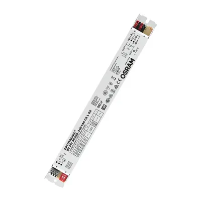 A white electronic device with text and symbols printed on it, angled against a white background.