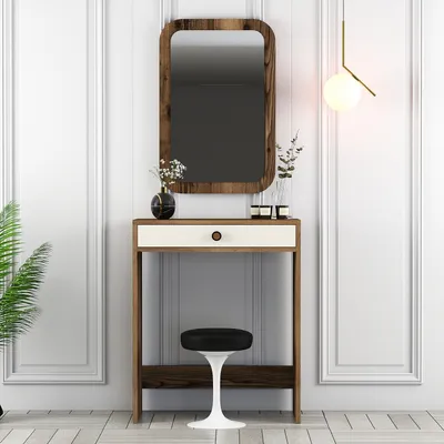 Image de Skye Decor, miroir Lizbon - noyer, crème, coiffeuse, noyer, panneaux de particules 100 % mélaminés, 70 x 84,7 x 40 cm