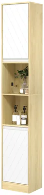 Produktbild von Platzsparender Badezimmerschrank aus Holz mit 2 Schr?nken und Ablagen, 30 x 24 x 170 cm, Eiche und Wei?