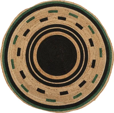 Obrázek produktu pro Jutový koberec Malakite 120 cm Béžový/černý kulatý geometrický boho koberec