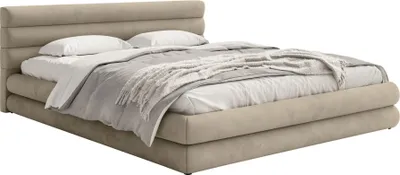 Produktbild von Selsey ALEGRE – Polsterbett mit wasserfestem Samtbezug und Stauraum, Greige, 180x200 cm