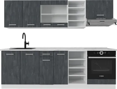 Produktbild von Küchenzeile Vicco R-Line Schwarz Beton/Weiß 240 cm AP Marmor, Model 47404