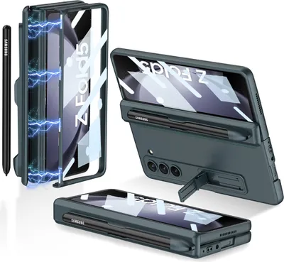 Produktbild von Hülle für Samsung Galaxy Z Fold 5 mit Bildschirmschutz und Stiftschlitz Magnetische Scharnierschutz Ständer Schutzhülle hellgrün