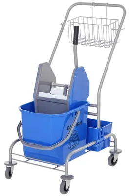 Zdjęcie produktu dla Wózek do sprzątania, wózek z mopem, pojemność 25 L, 4 kółka, tworzywo sztuczne, niebieski