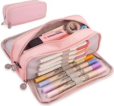 Produktbild von Federmäppchen Federtaschen Teenager Mädchen Mäppchen Etui Stifte 3 Fach, Große Kapazität Pencil Case für Schule & Büro (Rose)