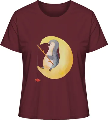 Produktbild von Mr. & Mrs. Panda Basic Shirt Damen Pinguin Mond Größe XL - Burgundy - Geschenk, Oberteil, Angel, Erschöpft, Baumwoll T-Shirt, Süßigkeiten, Spruch, Sommershirt