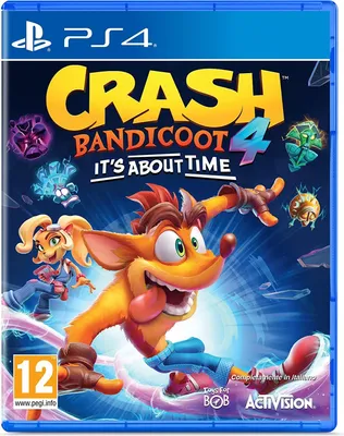 The image is a video game cover for Crash Bandicoot 4: It's About Time for PlayStation 4.