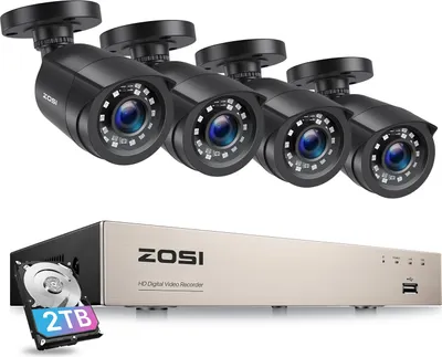 Produktbild von ZOSI 1080p Außen Video Überwachungskamera Set mit Kabel, 8CH 2TB HDD DVR Recorder und 4 Outdoor 2MP Sicherheitskamera CCTV System, Bewegungserkennung, 24m IR Nachtsicht