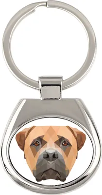 Obrázok produktu pre Bullmastiff – geometrický prívesok na kľúče s fotografiou a nápisom Art-Dog