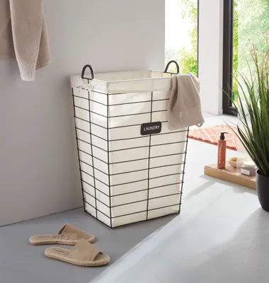 Obrázok produktu pre Kôš na bielizeň kovový čierny plátenný 61cm