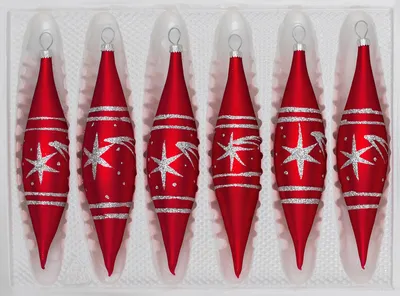 Produktbild von 6 tlg. Glas-Zapfen Set in Classic Rot Silber Komet