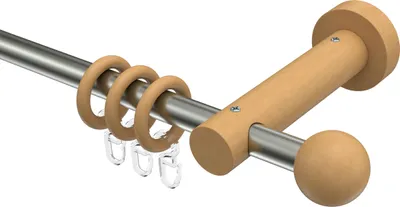 Produktbild von Interdeco Gardinenstange / Vorhangstange Edelstahl-Optik / Buche lackiert, Typ Adrian Geo (Kugel), 16 mm Ø 1-läufig, 360 cm
