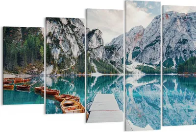 Produktbild von Bild auf Leinwand - Leinwandbild - 5 Teile - Boote Berge Hafen - 150x100cm - Wand Bild - Wanddeko - Wandbilder - Leinwanddruck - Bilder - Wanddekoration - Leinwand bilder - Wandbild - EG150x100-5068